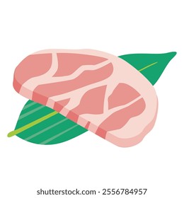 This is an illustration of meat on a three-dimensional bamboo leaf.