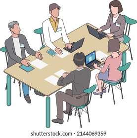 This is an illustration of a meeting held by multiple people.