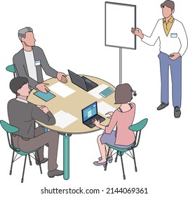This is an illustration of a meeting held by multiple people.