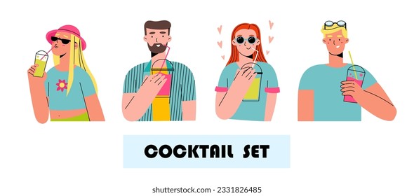 In this illustration, a men and women hold their refreshing summer cocktail. Their contented expression capture the essence of savoring a cool beverage on a warm summer day.