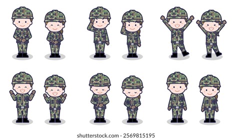 This is an illustration of men and women of the Self-Defense Forces.