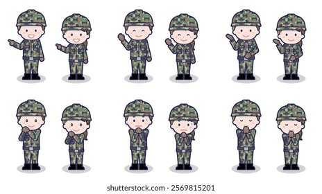 This is an illustration of men and women of the Self-Defense Forces.