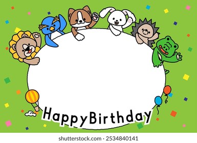 This is an illustration of message frame 2B from cute animals celebrating your birthday.