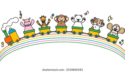 This is an illustration of message frame 3B with cute animals riding a train.