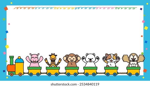 This is an illustration of message frame 3D with cute animals riding a train.