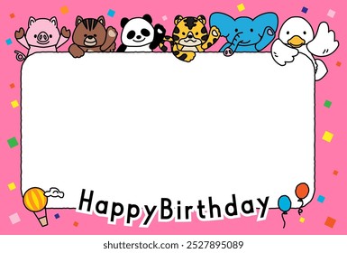 This is an illustration of message frame A from cute animals celebrating your birthday.