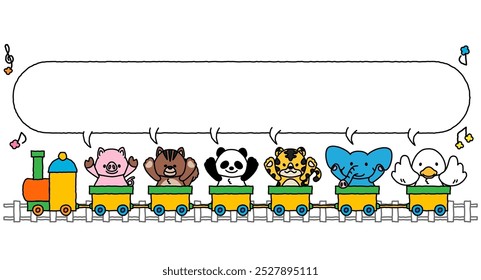 This is an illustration of message frame E with cute animals riding a train.