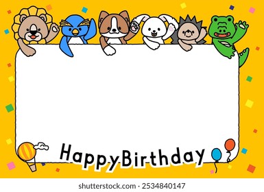 This is an illustration of message frame2A from cute animals celebrating your birthday.