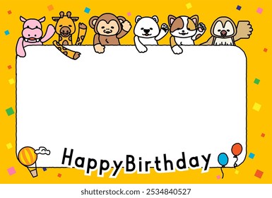 Dies ist eine Illustration der Nachricht frame3A von niedlichen Tieren, die Ihren Geburtstag feiern.