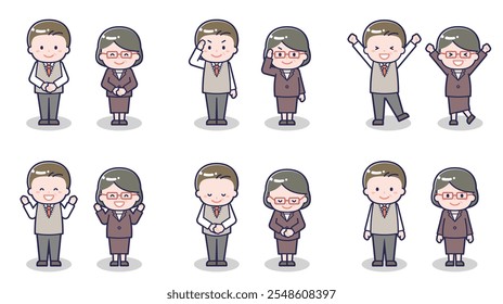 This is an illustration of a middle-aged man and woman wearing suits.