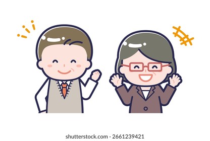This is an illustration of the "Middle-aged office worker" man and woman.