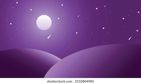 This is an illustration of midnight in the mountains.