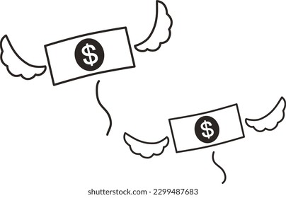 This is an illustration of money flying away with wings growing out of it, showing how money is lost in payment.