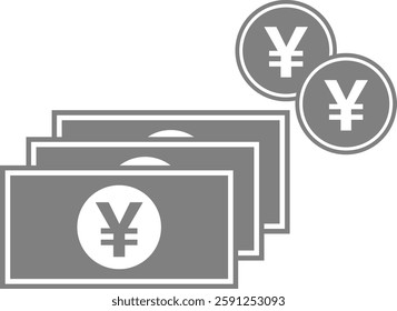This is an illustration of money icons (silhouettes of banknotes and coins).