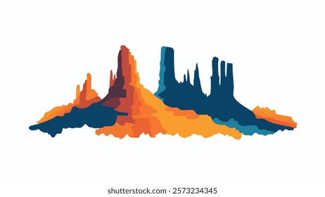 This illustration of Monument Valley captures the essence of the American Southwest. The red rock formations rise dramatically against the deep blue sky, creating an iconic landscape