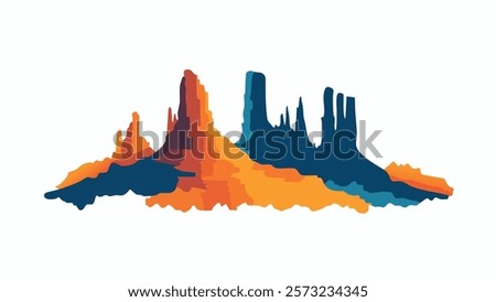 This illustration of Monument Valley captures the essence of the American Southwest. The red rock formations rise dramatically against the deep blue sky, creating an iconic landscape