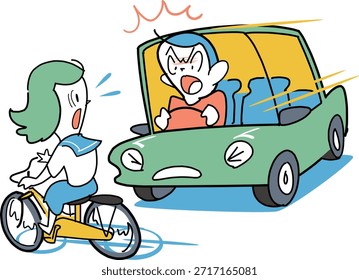 Esta es una ilustración de un automóvil en movimiento que se encuentra con un ciclista saltando de repente a la calle.