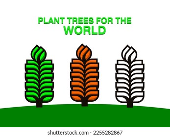 This is an illustration of a natural landscape with the main object being trees, shady trees, freshness. with the message, plant trees to save the world, from dirty air to make it clean