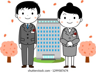 This is an illustration of a new employee in the entrance ceremony. 
