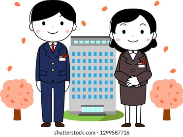 This is an illustration of a new employee in the entrance ceremony. 
