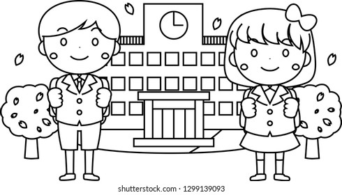 This is an illustration of a new student at the entrance ceremony.