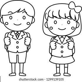 This is an illustration of a new student at the entrance ceremony.