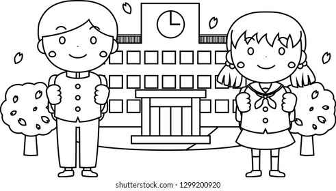 This is an illustration of a new student at the entrance ceremony.