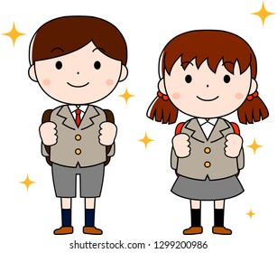 This is an illustration of a new student at the entrance ceremony.
