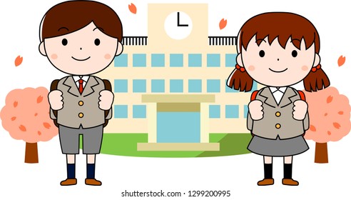 This is an illustration of a new student at the entrance ceremony.