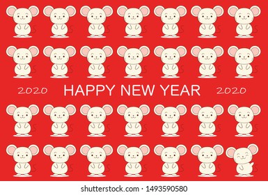This is a illustration of New Year's card with lots of cute mice in 2020