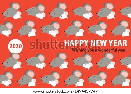 This is a illustration of New Year's card of Parent-child herd of rats in 2020