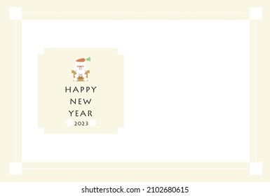 This is an illustration of a New Year's greeting card for the year of the Rabbit in landscape orientation, 2023.