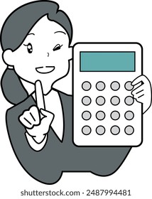 This is an illustration of an office lady explaining the prices.