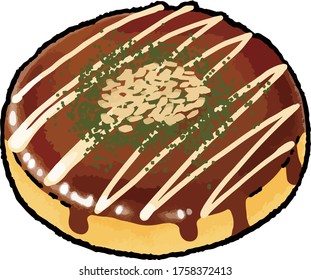 This is an illustration of Okonomiyaki. Okonomiyaki is a Japanese dish.