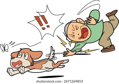 This is an illustration of an old man falling down while walking.