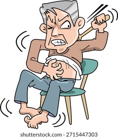 This is an illustration of an old man suffering from itching all over his body.