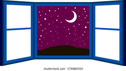 Esta es una ilustración de la ventana abierta por la noche 