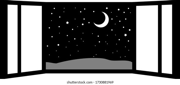 Esta es una ilustración de la ventana abierta por la noche 