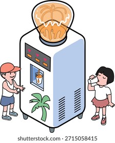 Esta é uma ilustração de uma máquina de suco de laranja da era Showa, uma vista nostálgica no Japão.