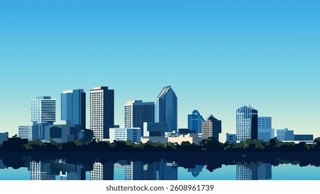 This illustration of the Orlando, Florida skyline highlights the vibrant energy of this famous city