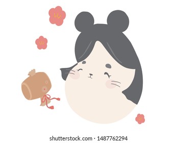 This is an illustration of Otafuku, a Japanese aspect. mouse in the motif.