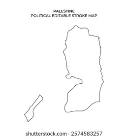 This illustration outlines the political borders of Palestine, featuring important areas including the West Bank and Gaza Strip. It provides a clear view of the territorys layout.