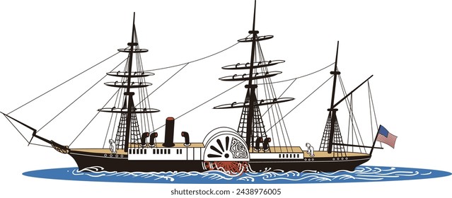 This is an illustration of a paddle steamer - a sailboat.