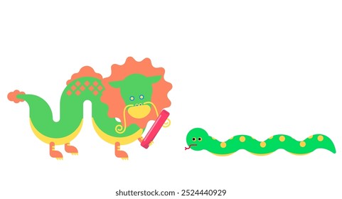 This is an illustration of the passing of the baton from the year of the Dragon to the year of the Snake in the zodiac.