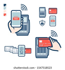 This is an illustration of paying a smartphone and a card over a credit card reader.
It's vector art so it's easy to edit.

