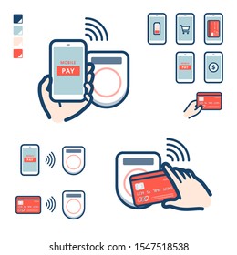 This is an illustration of paying with a smartphone and card over a card reader.
It's vector art so it's easy to edit.

