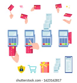 This is an illustration of payment with a credit card reader.
This is a neat vector illustration with no outline.

