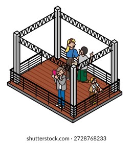 Dies ist eine Illustration von Menschen, die Zeit auf einem Außenbeobachtungsdeck oder einer Bühne verbringen.