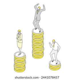 This is an illustration of people who are happy and depressed due to income disparity.