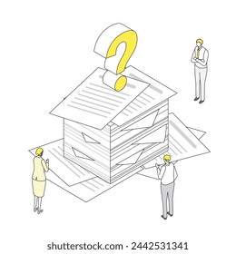 This is an illustration of people who are worried about a mountain of business issues.